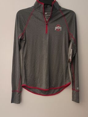 Colosseum Gray with Red Trim Women's Quarter-Zip Pullover